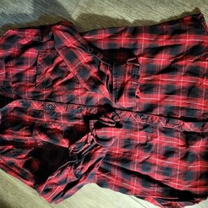 Red and Black Plaid Button-Up Shirt